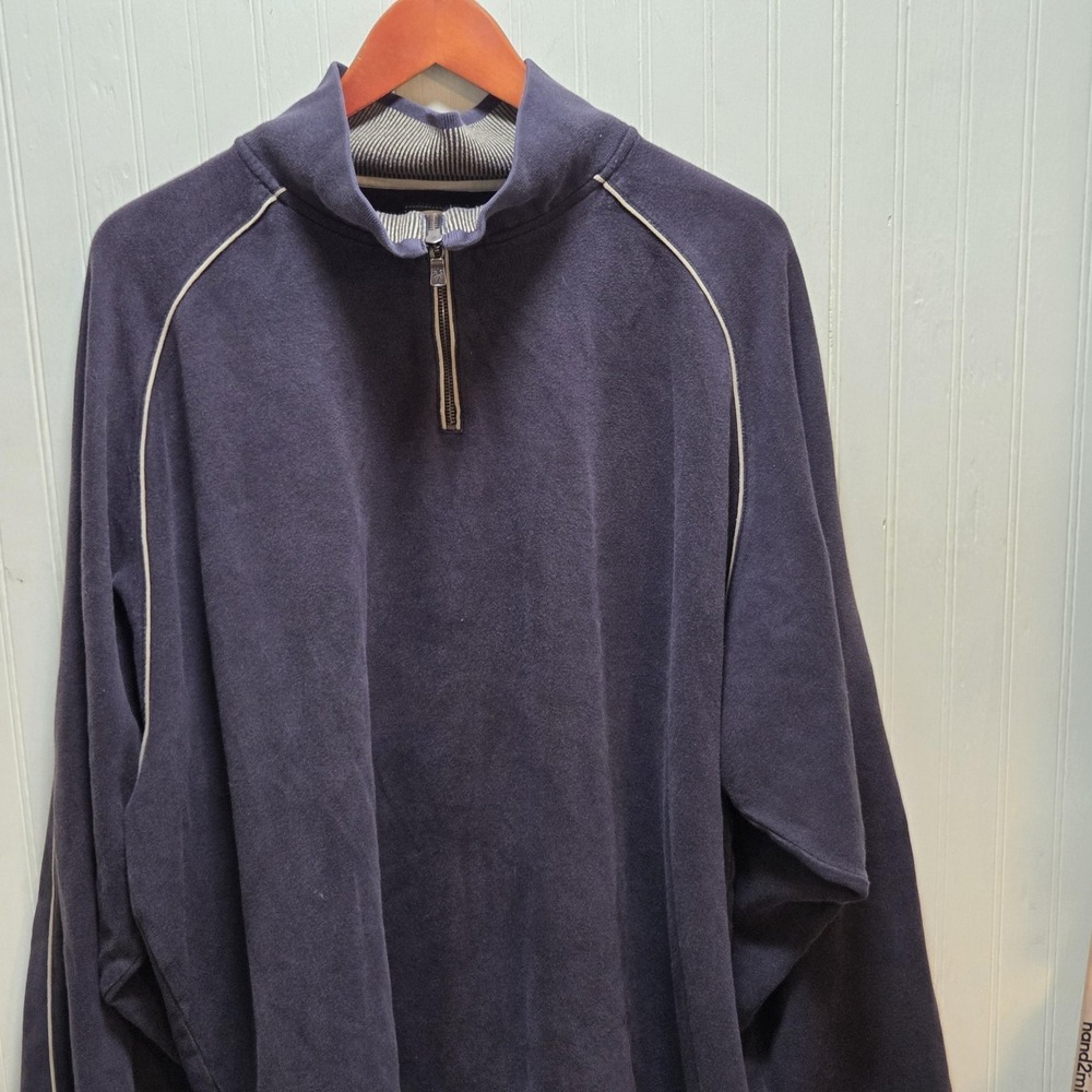 Tommy Bahama Sweater Mens 3XL Blue Fleece Quarter Zip Mock Neck Pullover Casual